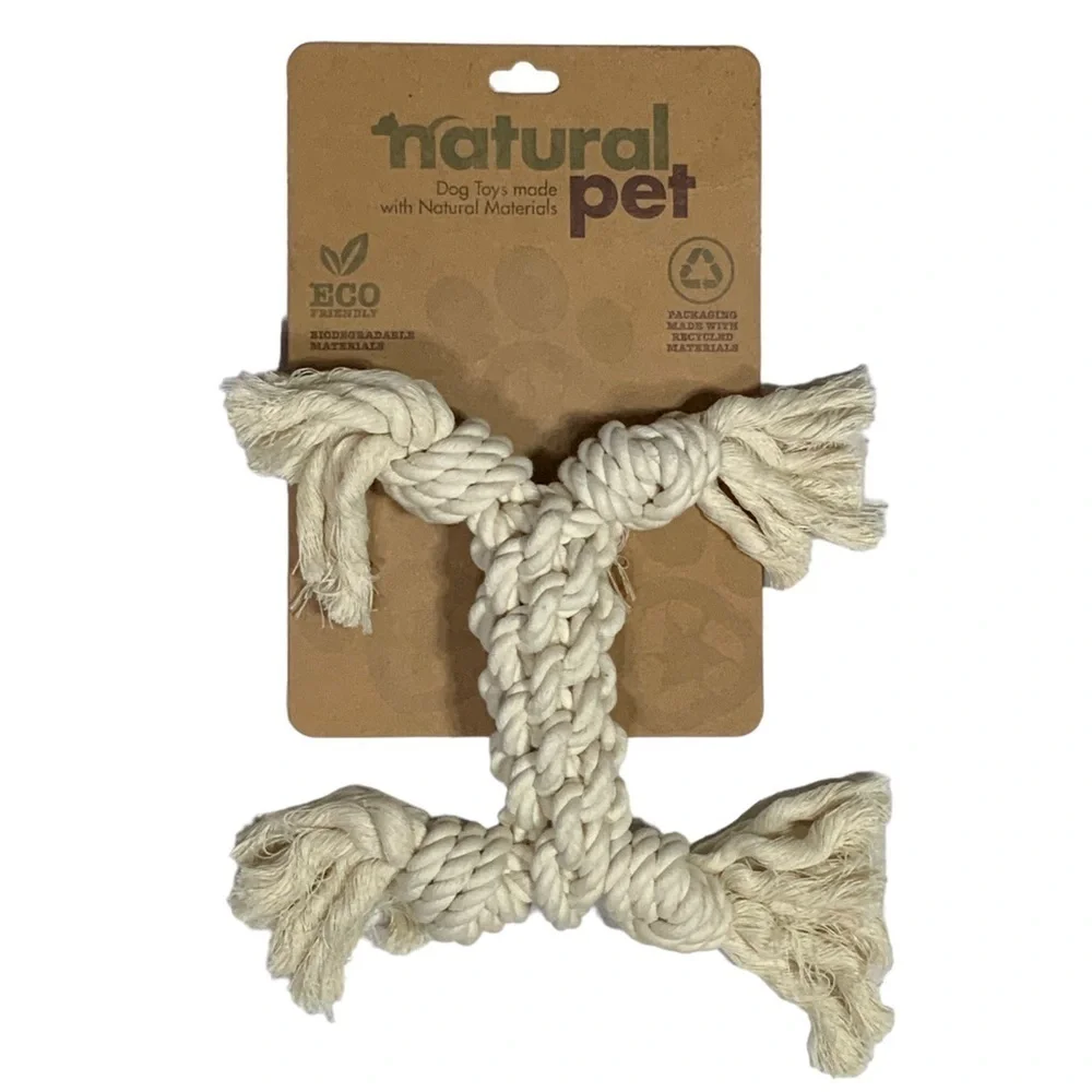 Natural Pet Rope Dog Toy Heavy Duty Fetch Tug Bone Made with Natural Materials
